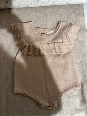 Classic Knit Ruffle Baby One-Piece in Blush